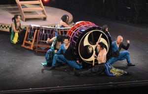迫力のドラムパフォーマンスを見せた「ＤＲＵＭ　ＴＡＯ」の奄美公演＝１７日、奄美市名瀬
