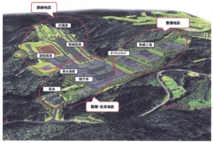 同市名瀬大熊の奄美カントリークラブ近くに建設予定の陸上自衛隊警備部隊駐屯地の配置案