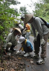 地域住民ら約１００人が参加して行った哺乳類調査＝９日、徳之島町