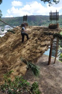 山の中腹に完成した「ショチョガマ」＝龍郷町秋名