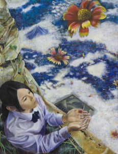 県高校美術展で準大賞に選ばれた時本茂花さんの洋画「昇華」