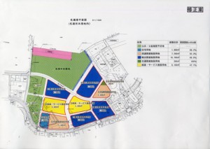 観光関連など各施設の立地が決まった名瀬埋め立て事業の平面図