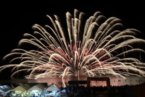 約３千発の花火が打ち上げられた宇検村やけうちどんと祭＝７日、湯湾港