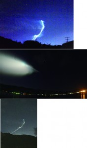 奄美市名瀬で撮影されたイプシロン３号機の光や航跡（上から吉行さん、村田さん、原さん撮影）