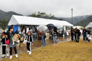 家族連れなど多くの人々でにぎわった結ノ島ＣＡＭＰの会場＝３日、奄美市住用町の内海公園自由広場