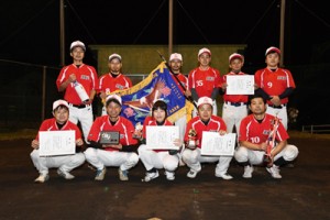 Ｄ級優勝の㈱奄美車検センター＝１９日、名瀬運動公園多目的広場