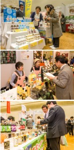 奄美群島のさまざまな素材をジェラートで表現したカスターノ(上)、徳之島産シークニンの魅力を凝縮したダイキチ食品の加工品(中)、「ご当地お米サイダー」を提案したタートルベイ醸造=20日、大阪市住之江区のATCアジア太平洋トレードセンター
