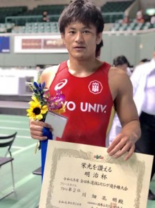 男子フリースタイル７９㌔級で準優勝した川畑孔明（提供写真）