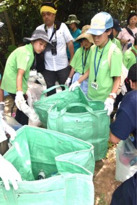 海岸清掃を行い、漂着ごみを調べた現地視察最終目=２５日、沖縄県西表島