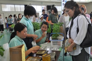 多くの買い物客でにぎわった「しおかぜ市場」＝２０日、龍郷町