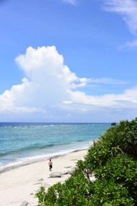 梅雨の晴れ間が広がった奄美地方＝１４日、奄美市名瀬の大浜海浜公園