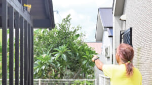 野村さんが手作りした巣箱（左上）と、リュウキュウコノハズクの元の巣と思われる、野村さん宅の屋外換気扇カバー（右上）＝２２日、龍郷町